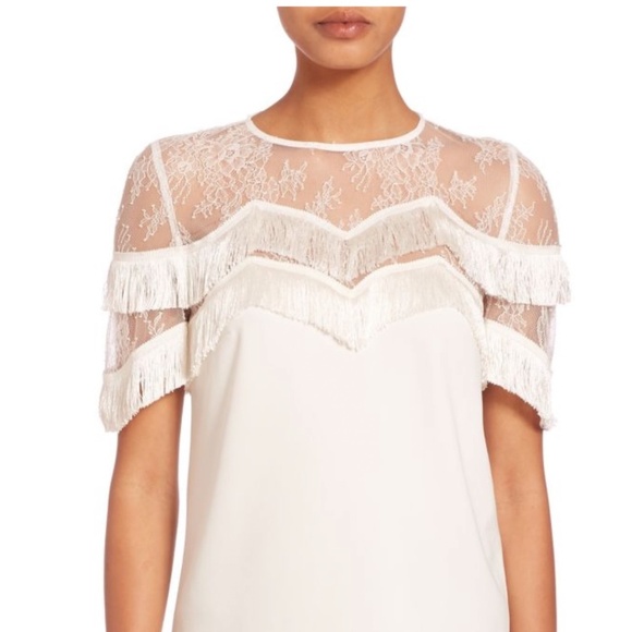 The Kooples Tops - THE KOOPLES | Lace and Fringe Silk Top | MEDIUM